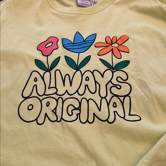 Adidas Neon Yellow Floral and logo Long Sleeve Tee - Picture 3 of 4